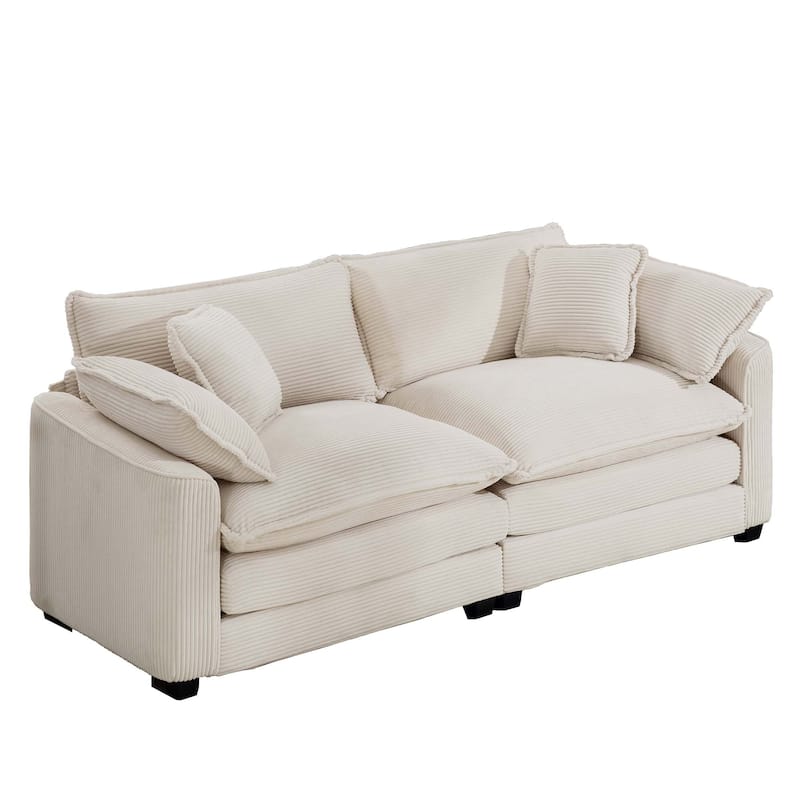 Corduroy Fabric Upholstered Loveseat Sofa, Deep Seat Sectional Sofa with 4 Pillows, 2-Seater Sofa with Removable Armrests