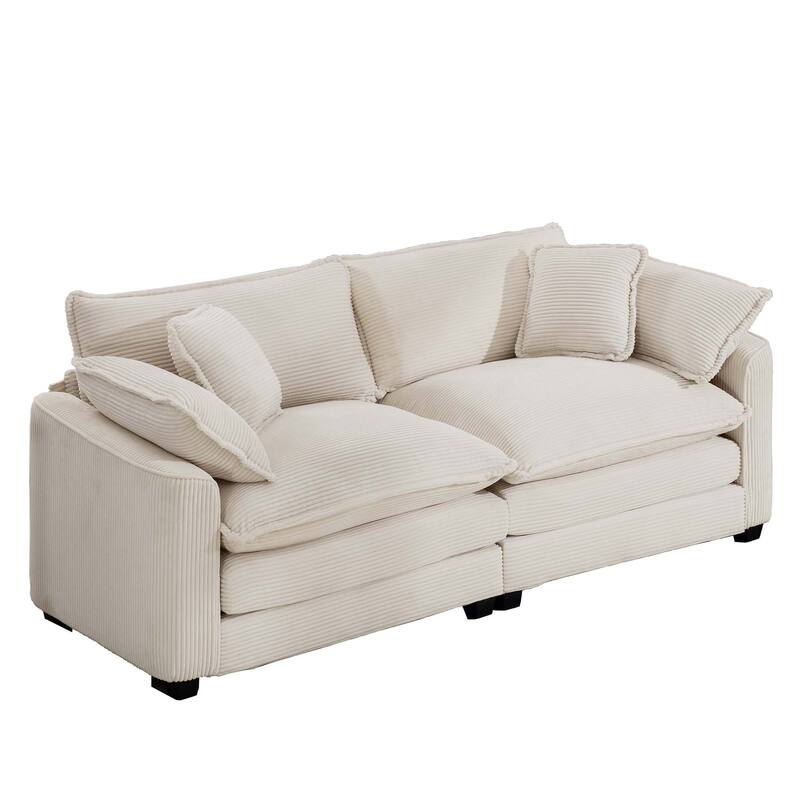 Large 2 Seater Loveseat with 4 Pillows, Corduroy Fabric Deep Seat Sofa with Removable Armrests for Livingroom