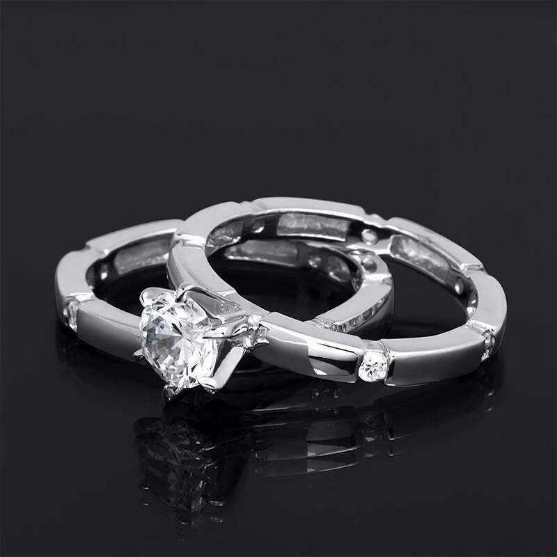 Sterling Silver 0.50 CT Cubic Zirconia Bridal Set Round Cut Band Ring