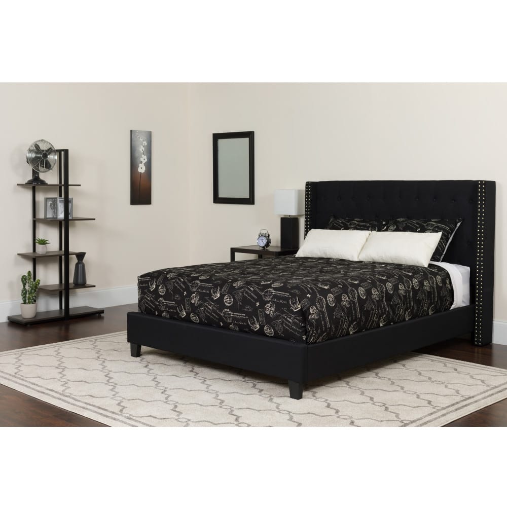Tufted Upholstered Platform Bed w/ Memory Foam Pocket Spring Mattress