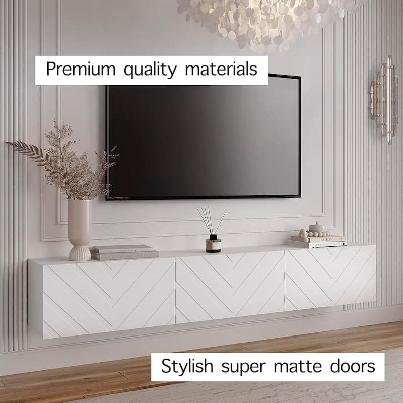 Living Skog Alessio White 59 in. Floating TV Stand Fits TV's up to 65 in. with Wall Mount Feature