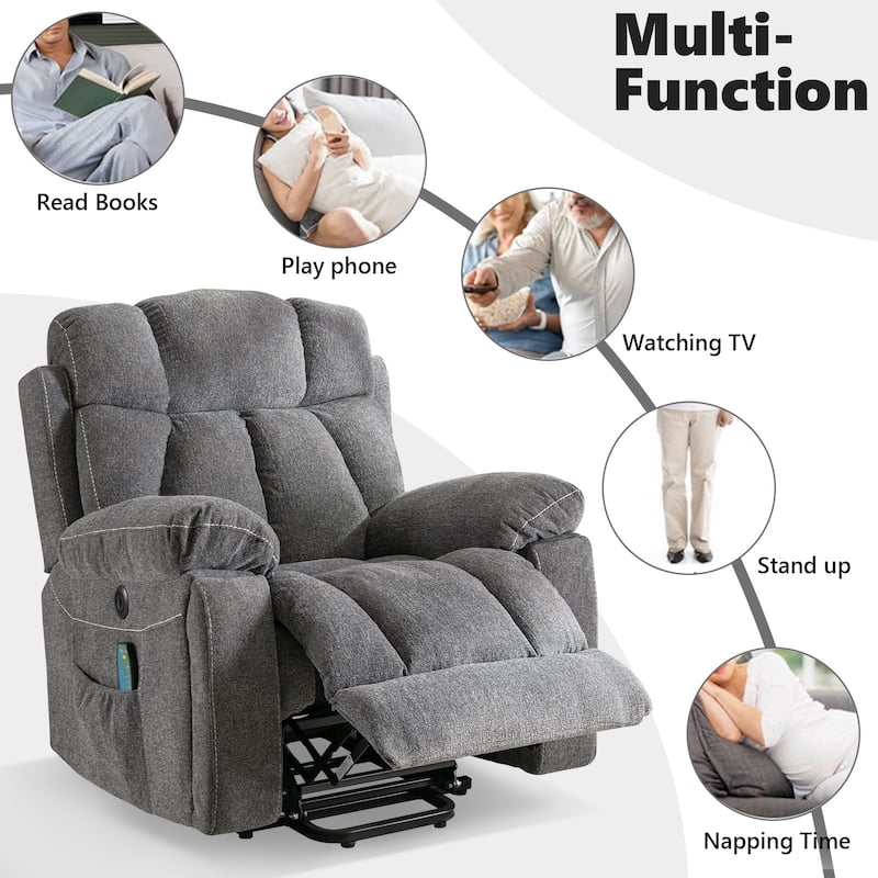 Large Power Lift Recliner Chair with Massage and Heat, Overstuffed Wide Recliners with 2 Cup Holders and USB Port
