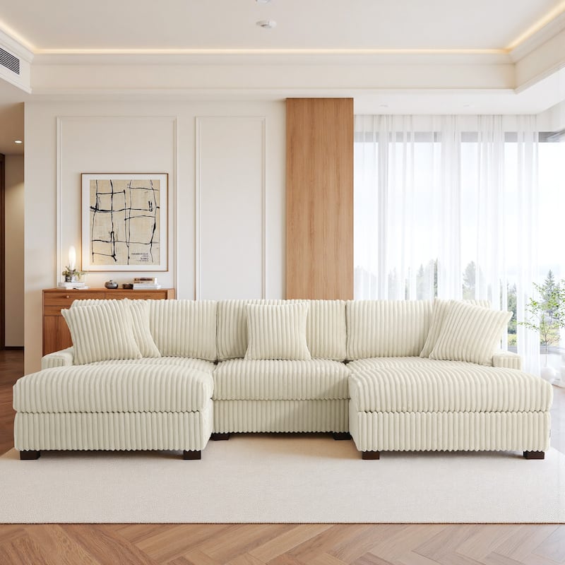 Mia 114" W Oversize Plush Corduroy Modular Sectional Sofa With Ottoman - 114" W
