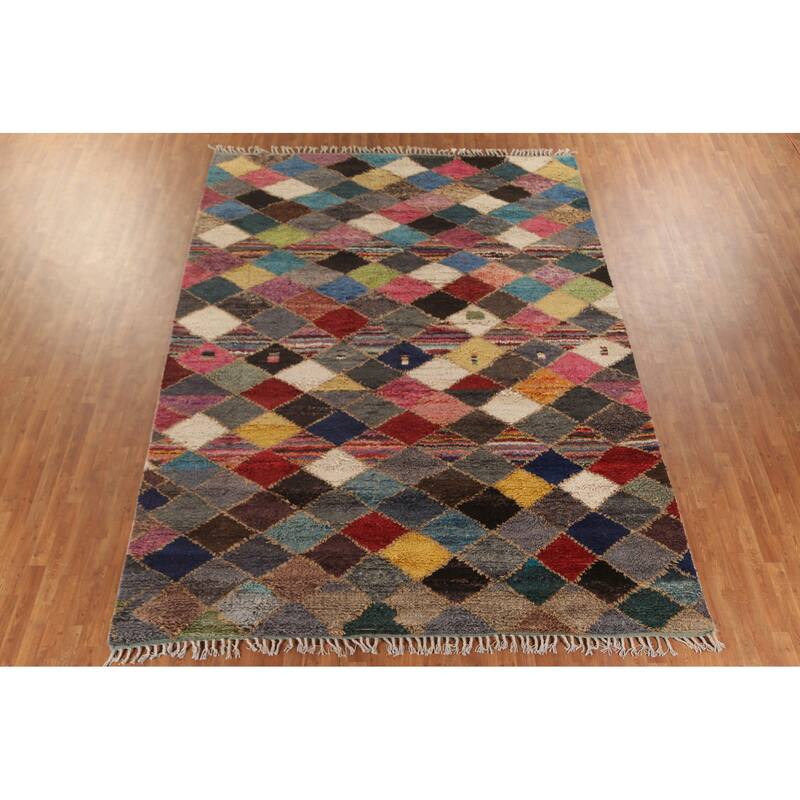 Checkered Geometric Moroccan Oriental Area Rug Handmade Wool Carpet - 9'1" x 12'8"