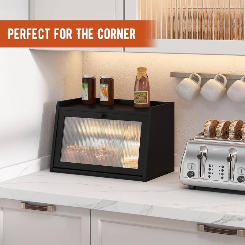 Large bread box for kitchen countertop, rustic-style bread container, bread storage box with window