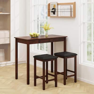 3 PCS Bar Table Set Dining Table & 2 PVC Leather Bar Stools Rustic