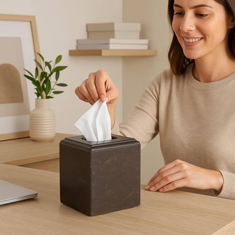 Creative Home Charcoal Marble Tissue Box Holder, Tissue Box Cover - Dark Grey