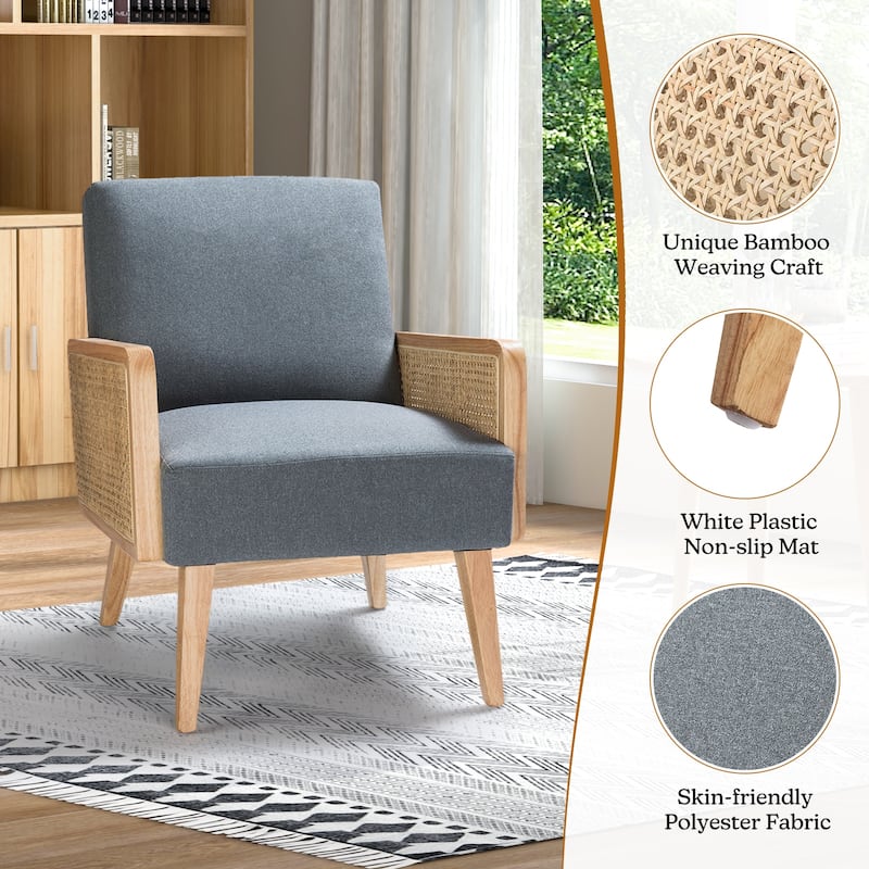 Carmina Upholstered Accent Chair with Natural Rattan Arms by HULALA HOME