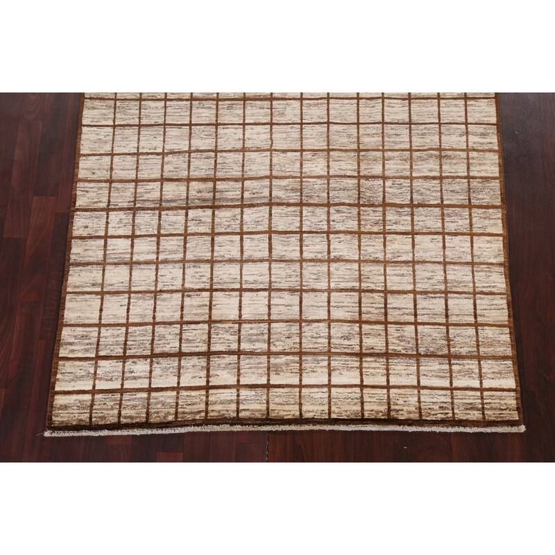 Hand Knotted Oriental 100% Wool Carpet Tribal All-Over Brown Gabbeh Area Rug - 6' 6'' X 5' 0''