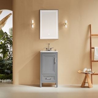 18-Inch Bathroom Vanity Cabinet - Modern Grey Storage Unit with Door and Drawer, Ideal for Small Spaces