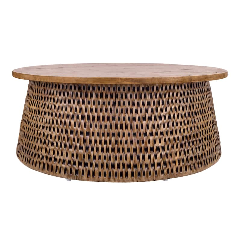 NPD Furniture Kamari Rattan Coffee Table & Side/ End Table with Wood Top - Coffee table - Canary Brown Black Washed