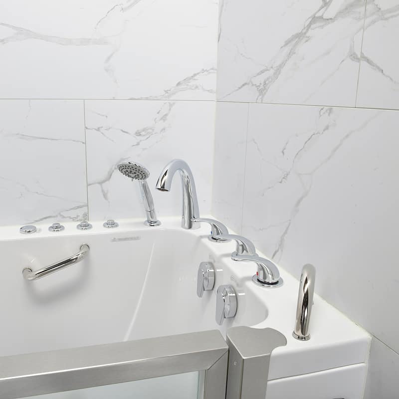 Royal 32" x 52" Acrylic Air and Hydro Massage Walk-In Tub, Inswing Door, Fast Fill Faucet, 2" Dual Drain, Carrara Wall Surround