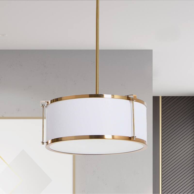 Robert Stevenson Lighting Harrison - Metal Ceiling Light with Linen - Brushed Brass