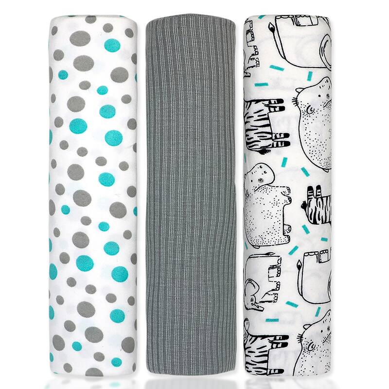 Baby Boys and Baby Girls 3 Piece Knit Swaddle Blankets - White and Aqua