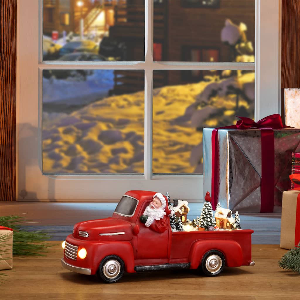 11" Animated Nostalgic Red Truck - White Santa