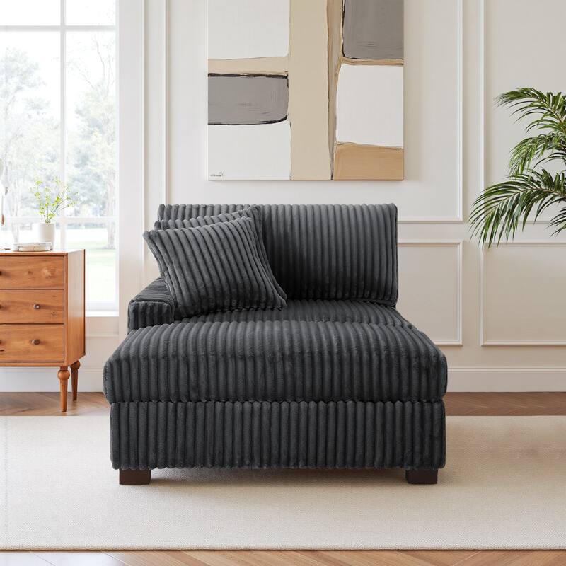 Modular Armchair and Ottoman Set with Adjustable Headrest, Flannel Upholstery