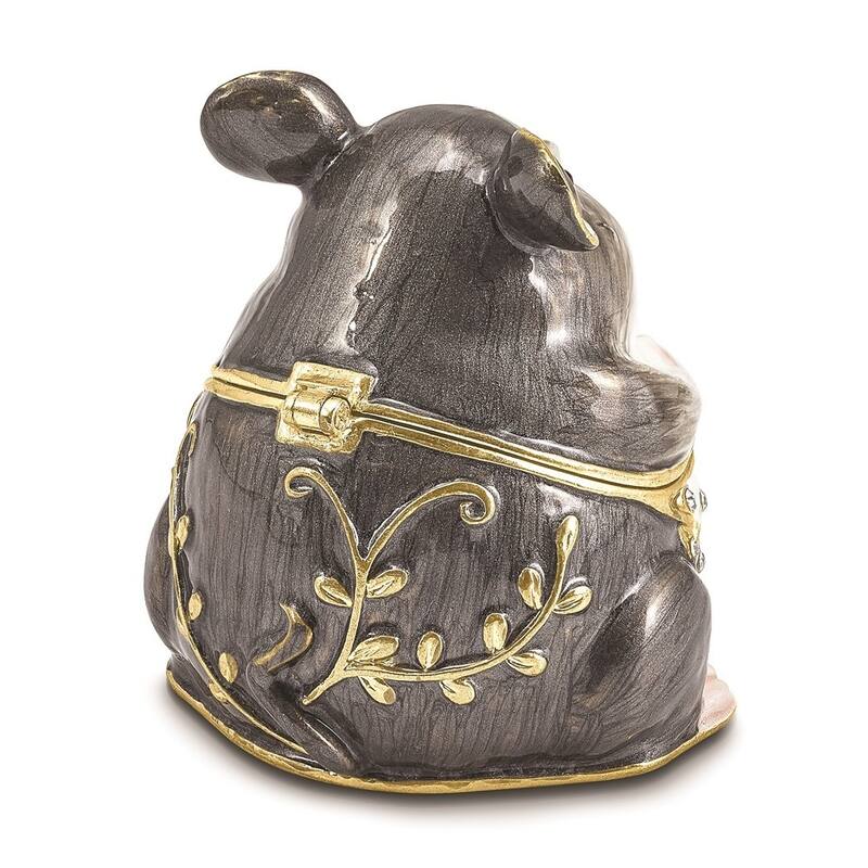 Curata Pewter Bejeweled Crystals Gold-Tone Enameled Uncle Joe Chubby Mouse Trinket Box on 18 Inch Necklace