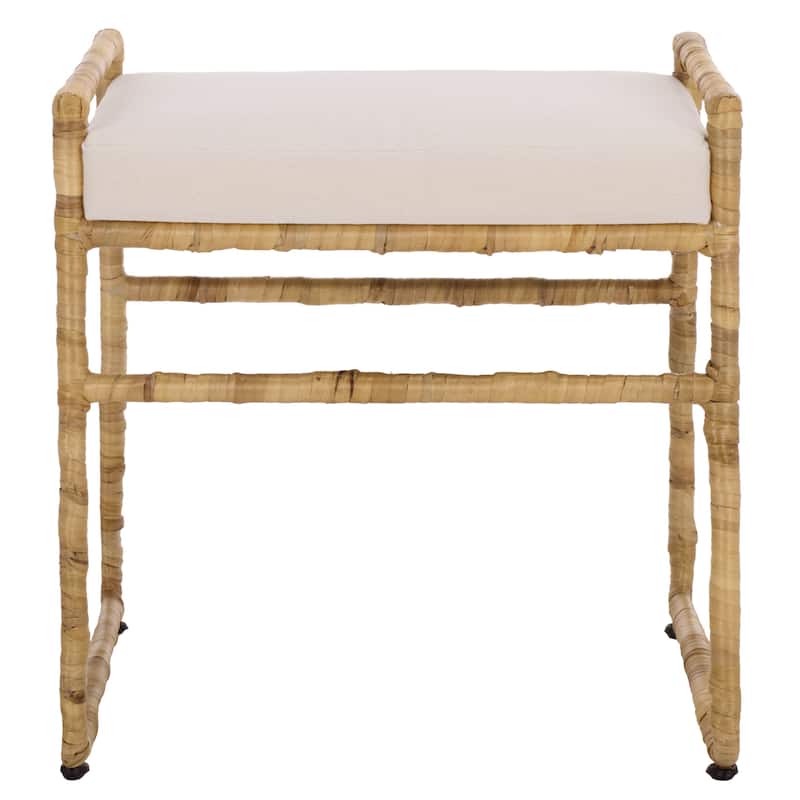 SAFAVIEH Home Iveliz Ottoman with Cushion - Light Natural/White