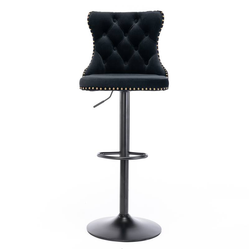Set of 2 Modern Swivel Velvet Upholstered Adjustable Bar Stools with Backs