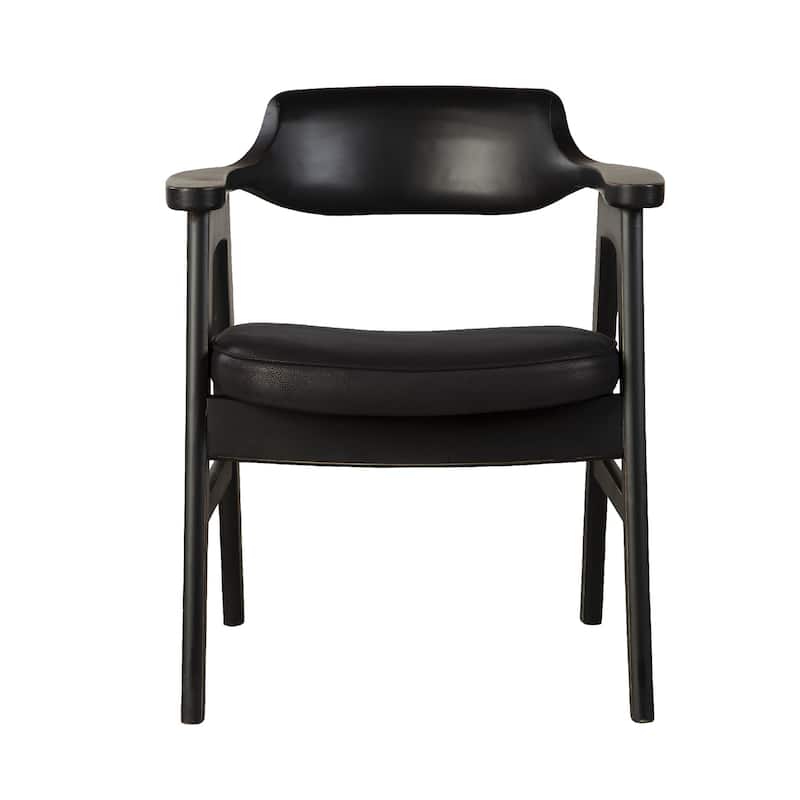 Zsy Dining Armchair w Curved Back, Black Birch Wood and Faux Leather
