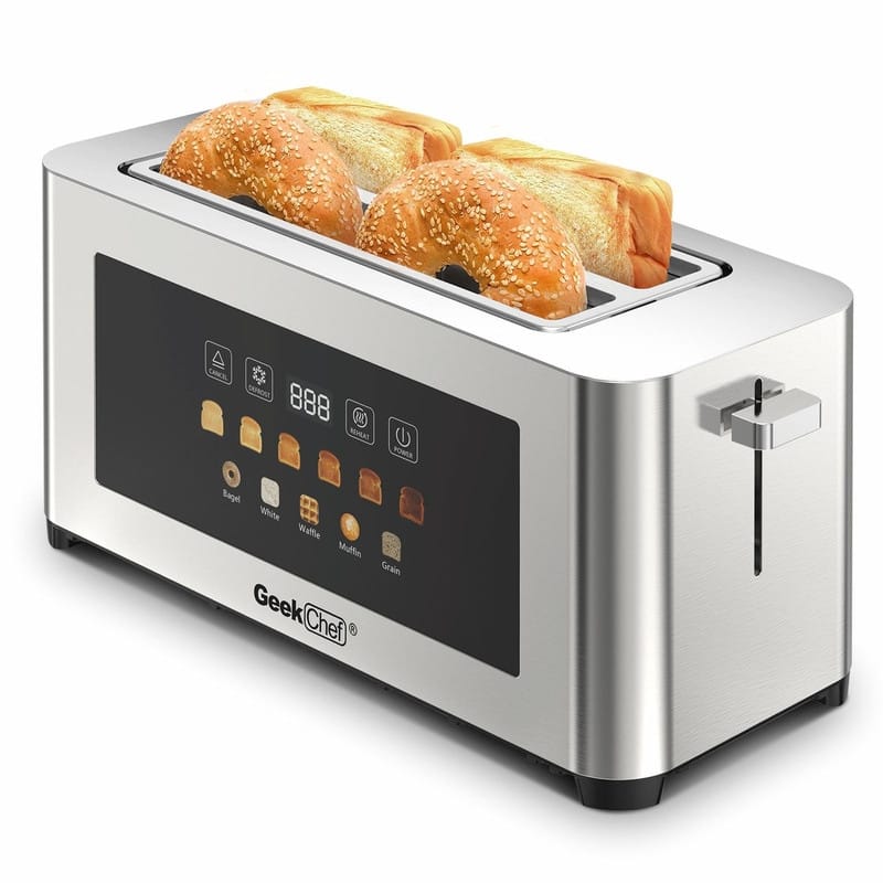 4-Slice Toaster with Extra-Wide Slots, Stainless Steel, LED Touch Panel, Auto Shut-Off, Anti-Jam, Easy Clean & Cord Storage