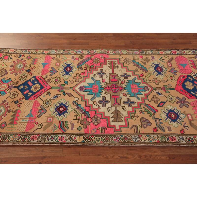 Geometric Ardebil Persian Runner Rug Handmade Wool Carpet - 3'6"x 9'7"