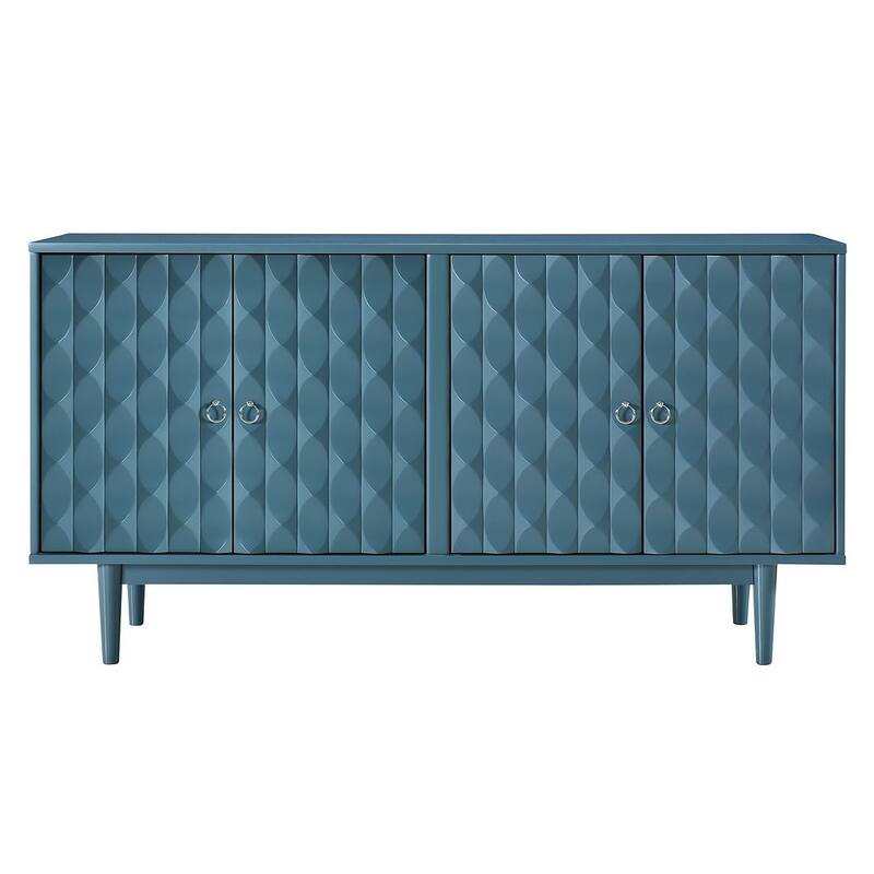 60" Modern 4-Door with Convex Pattern Doors and Silver Handles Buffet/Sideboard
