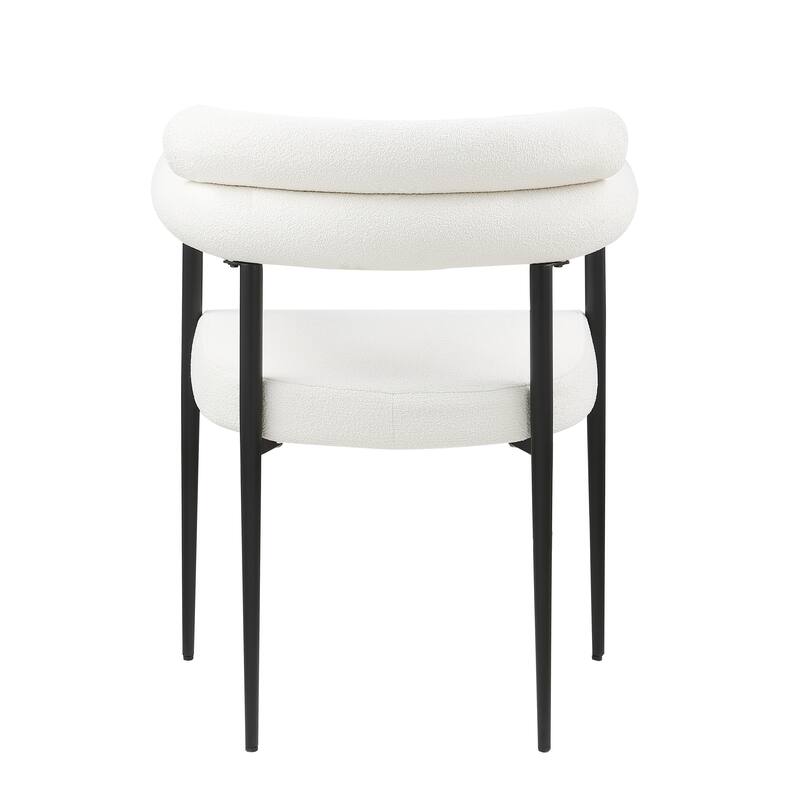 Dining Chairs Set of 2, Kitchen Dining Room Chairs, Round Boucle Backrest Sherpa Dining Chair with Brushed Bronze Metal Legs