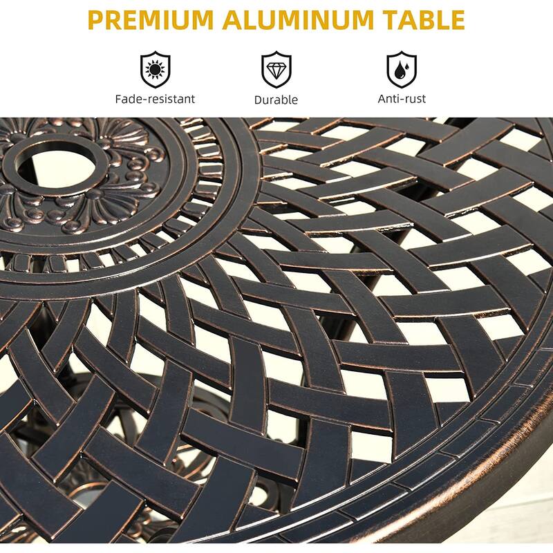 Moasis 30" Round Patio Dining Table Cast Aluminum Outdoor Bistro Table With Umbrella Hole