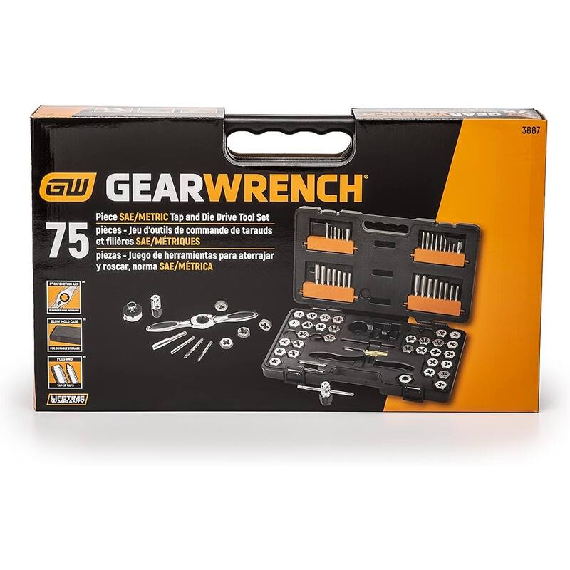 Gearwrench 3887 77 Piece SAE/Metric Ratcheting Tap and Die Set