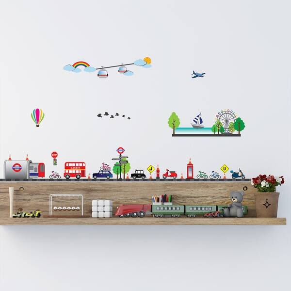 dimension image slide 2 of 4, Walplus London Car Transport Wall Sticker Kids Nursery Decor Art Decal