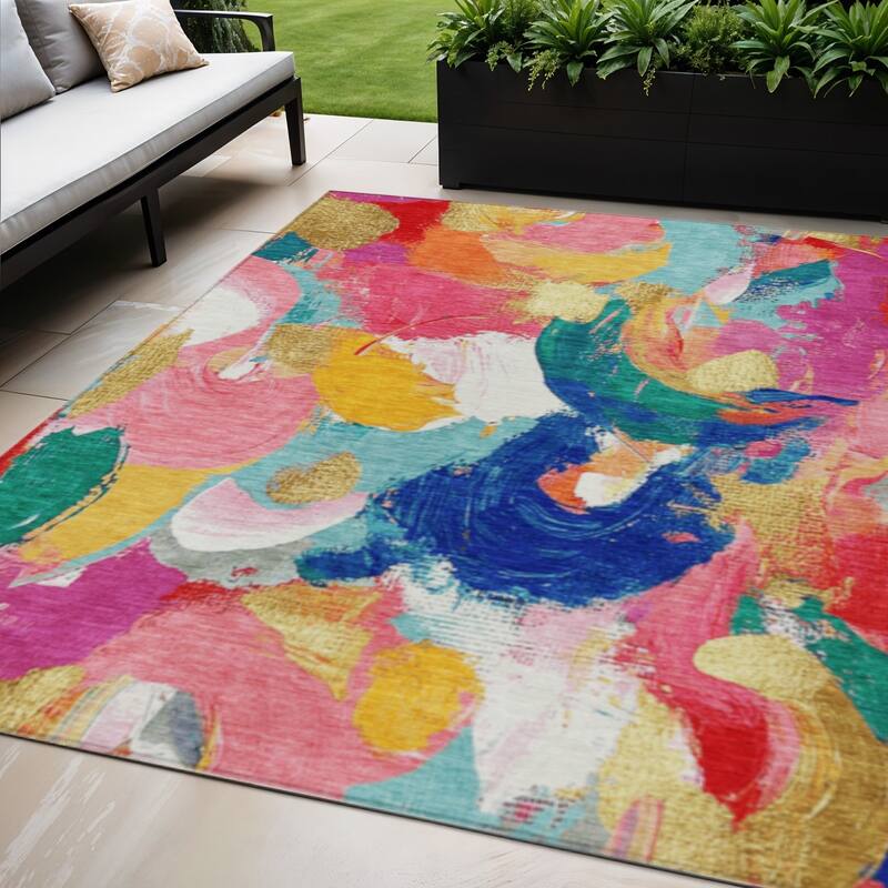 HomeRoots Abstract Transitional Rectangle Outdoor Rug - 5' X 8'