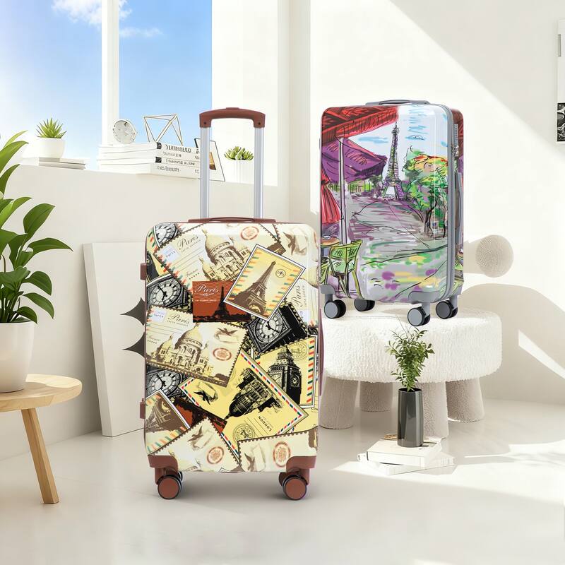 3-Piece, Luggage Sets, Multifunctional Luggage with Printed Pattern and Combination Lock, for Boarding Travel, Coffee