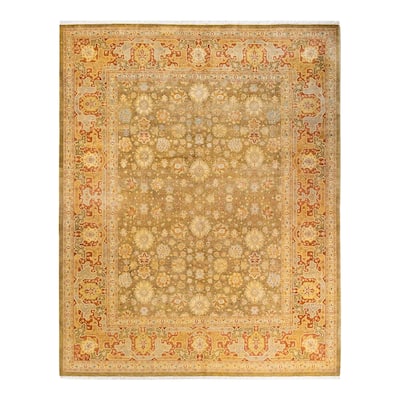 Overton Hand Knotted Wool Vintage Inspired Traditional Mogul Green Area Rug - 8' 4" x 10' 3"