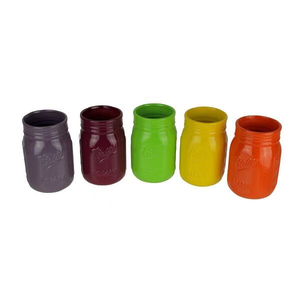 Shop Bright And Colorful Ceramic Mason Jar Planters Set Of 5 5 5 X 3 25 X 3 25 Inches Overstock 29172640