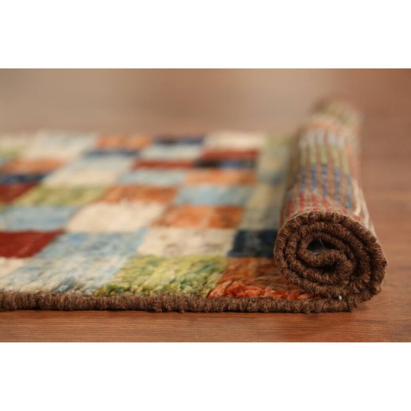 Checkered Moroccan Oriental Runner Rug Handmade Wool Carpet - 3'2" x 9'8"