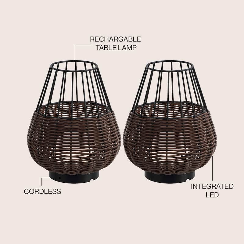 10" Indoor/Outdoor Rechargeable/Cordless Dimmable LED Table Lamp(Set of 2)