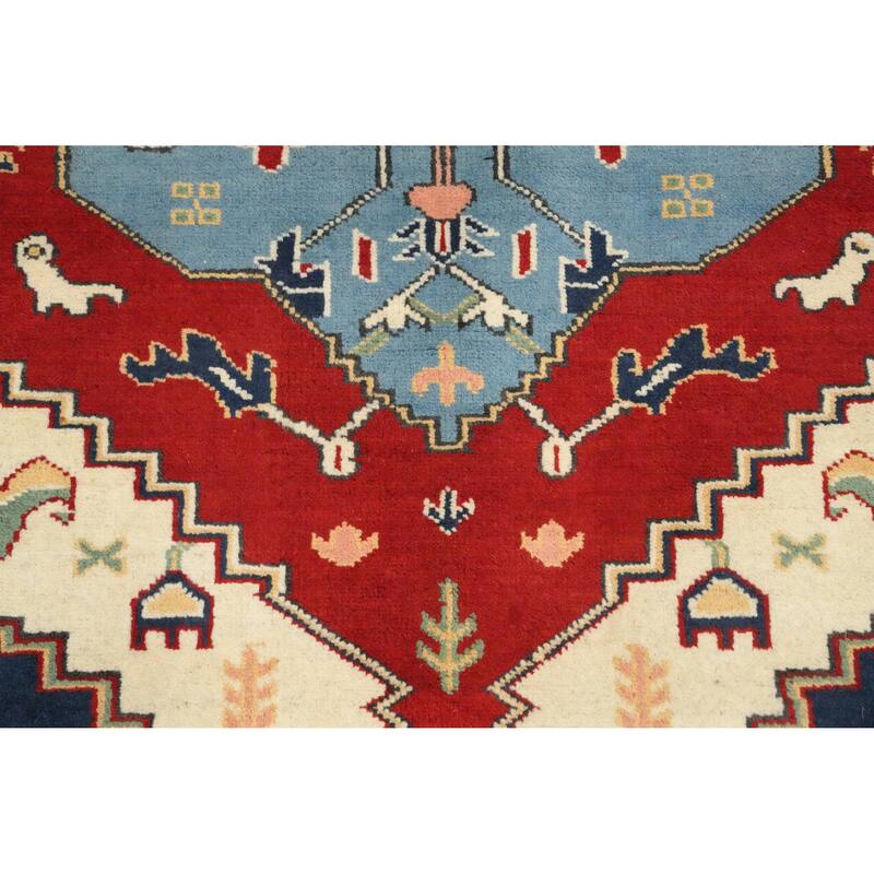 Hand Knotted Oriental 100% Wool Carpet Traditional Medallion Navy Blue & Blues Heriz Area Rug - 8' 8'' X 6' 3''