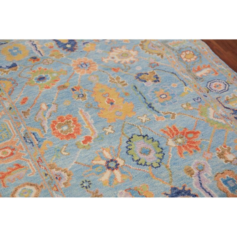 Blue Floral Oushak Oriental Rug Hand-Knotted Wool Carpet - 3'11"x 6'1"