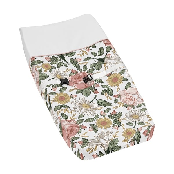 slide 2 of 6, Sweet Jojo Designs Vintage Floral Boho Girl Changing Pad Cover - Blush Pink Yellow Green White Shabby Chic Rose Flower Farmhouse