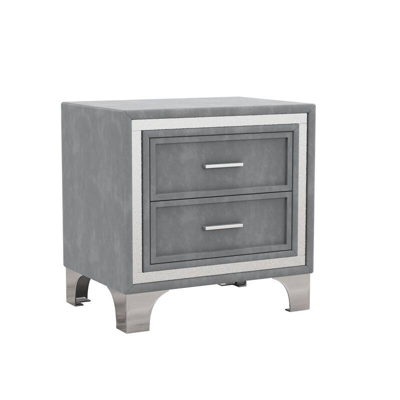 2-Drawer Nightstand with Metal Legs for Bedroom