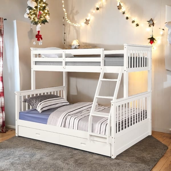 slide 2 of 13, House Bed with Roof Design Twin/Twin House Bunk Bed With Shelves And Drawers,Sturdy Construction Loft Bed-White