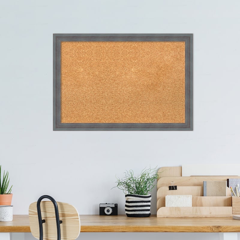Dixie Blue Grey Rustic Wood Framed Natural Corkboard Bulletin Board