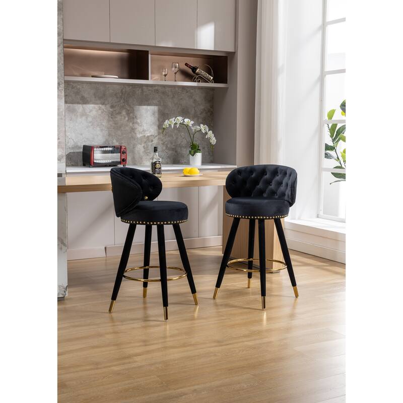 HOMEFUN Counter Height Bar Stools Set of 2 for Kitchen Counter Solid Wood Legs with a fixed height of 360 degrees