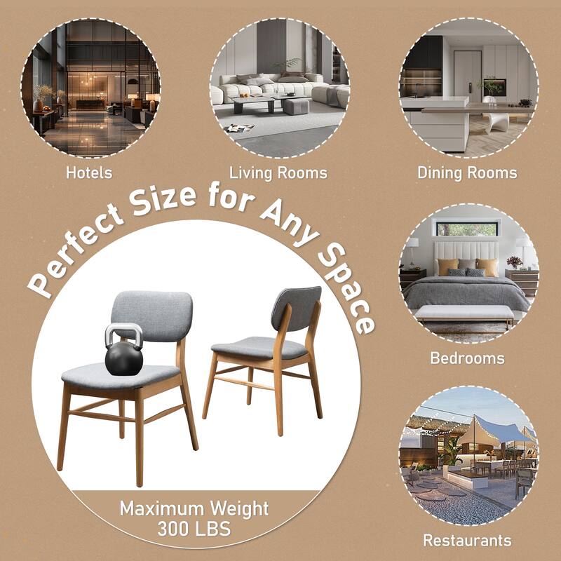 Roomfitters Mid-Century Upholstered Dining Chairs with Rubberwood Frame, Set of 2
