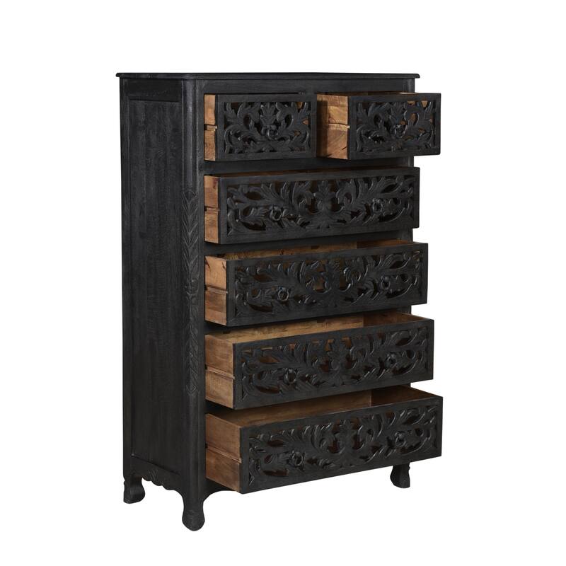 Florence Floral Carved Wood 6-Drawer Chest