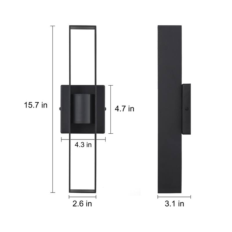 Modern Black Dimmable LED Outdoor Wall Sconce - 15.7 in.