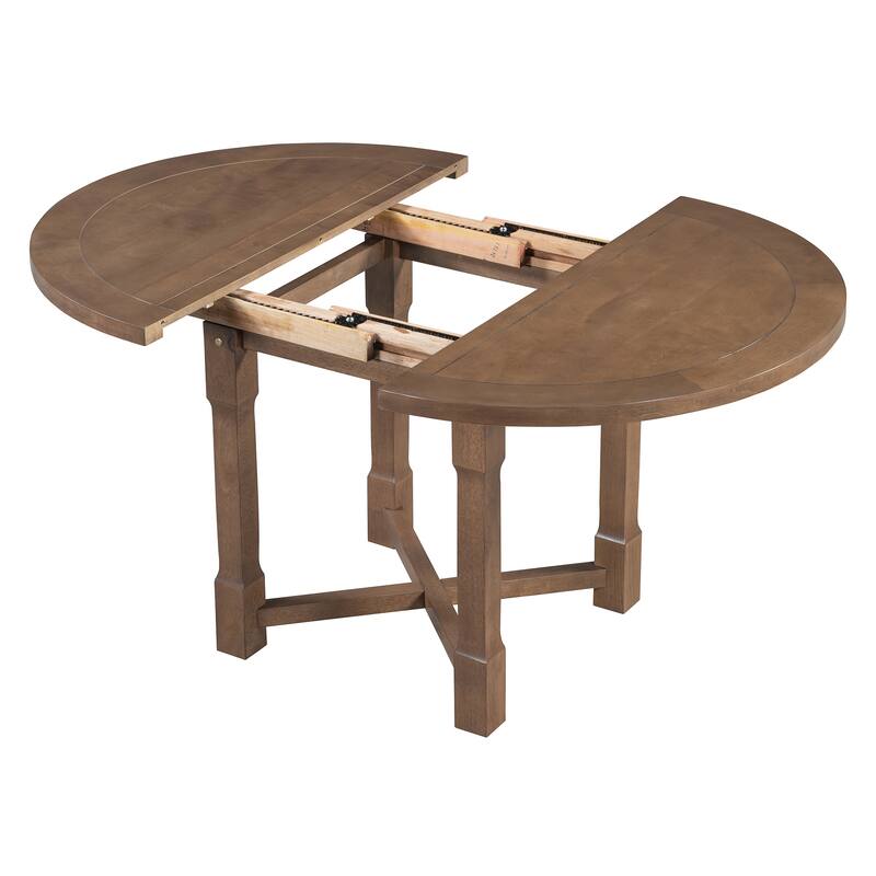 5-Piece Extendable Dining Table Set for 4, Round Dining Table for 4 with Upholstered Chairs, Farmhouse Kitchen Table Set