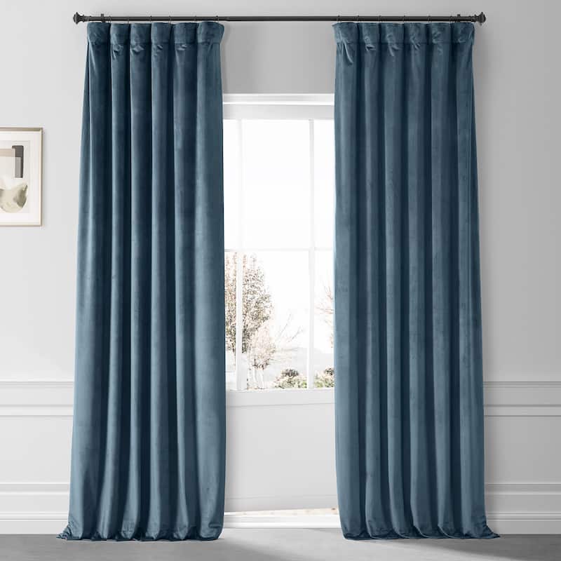 Exclusive Fabrics Signature Plush Velvet Hotel Blackout Curtains (1 Panel) - Luxury Soft Drapery for Light Control & Elegance - 50 X 84 - Oxford Blue