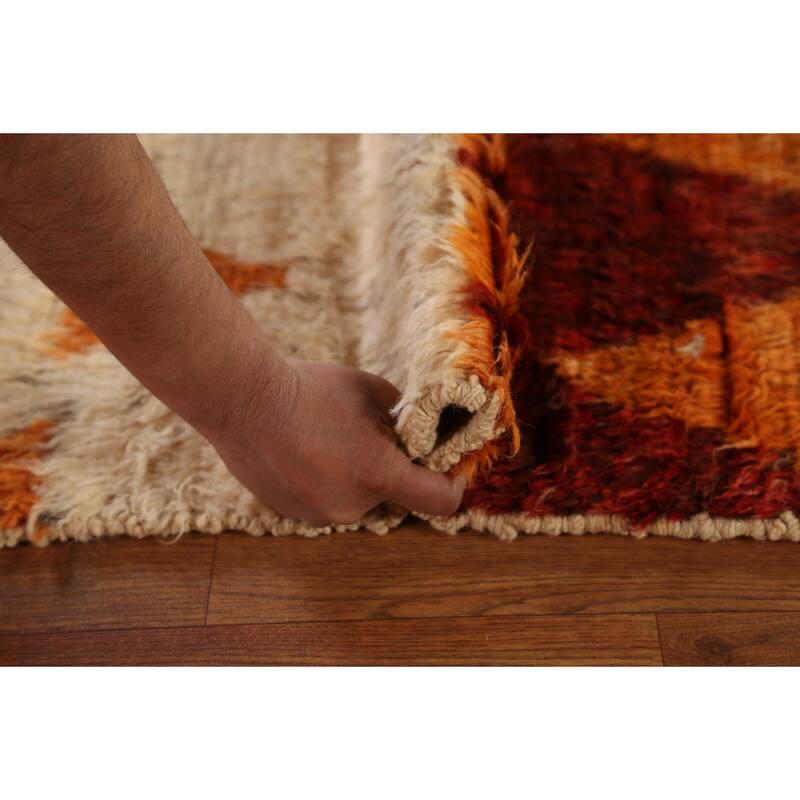 Hand Knotted Oriental 100% Wool Carpet Modern Tribal Beige & Ivories Moroccan Area Rug - 9' 8'' X 6' 8''